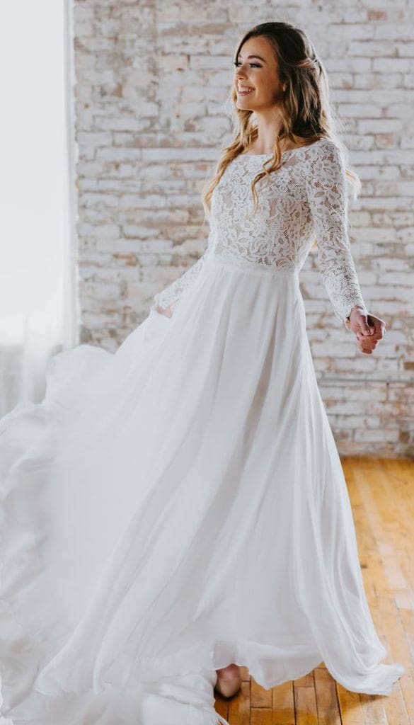 long sleeve a line wedding dress